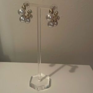 Chunky Gold and Pearl Hoop Earrings